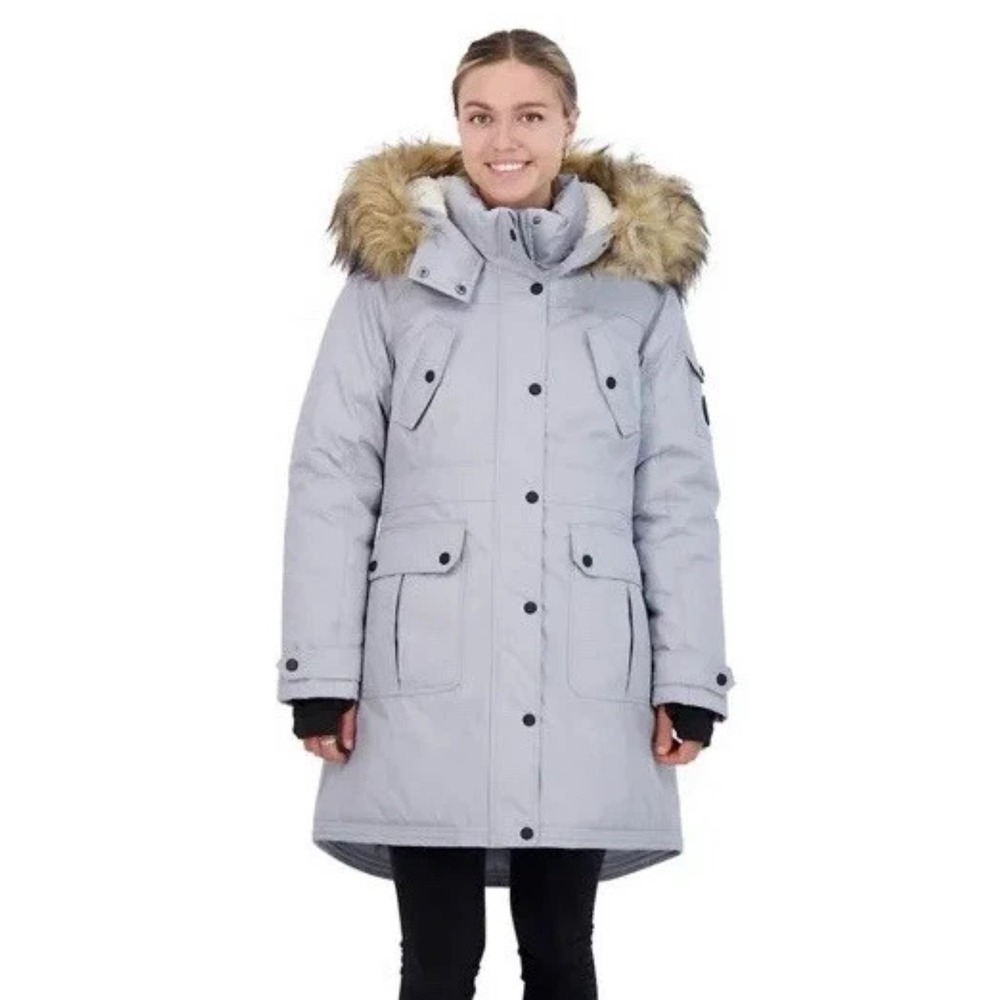 Madden Girl Womens Grey Hooded Parka Jacket Removable Faux Fur OLZSK8TF M
